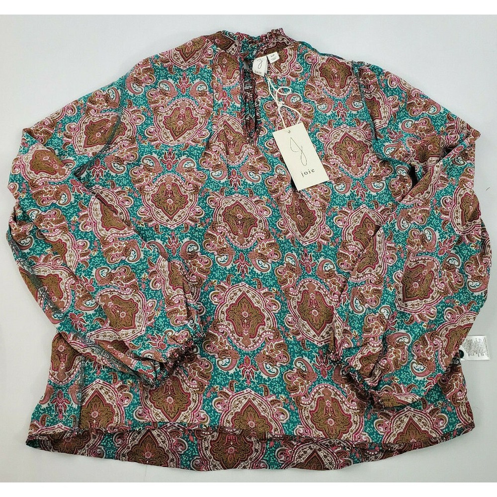 Joie Women Brown Blue Paisley Blouse Top 1250007 Size S New - Picture 10 of 10